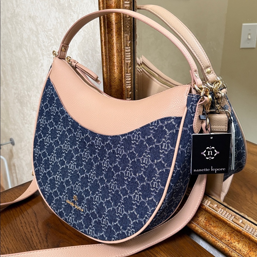 Nanette Lepore Blue Patterned Shoulder Bag. Removeable  handle & crossbody strap - Picture 2 of 16